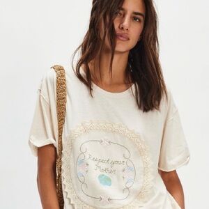 Free People Cream embroidery tee